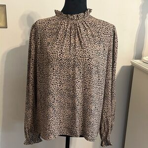 Leopard Print Smocked Neck Blouse